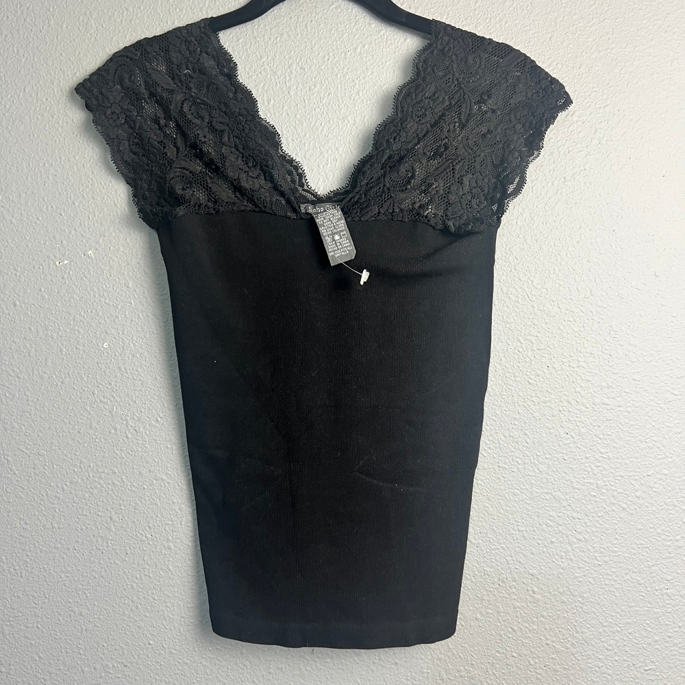 Soho Girls Babydoll Lace Cami Top Ribbed Tank Top V Neck Sleeveless One Size